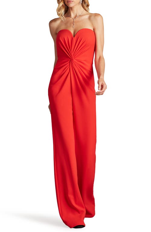 Tadashi Shoji Gathered Strapless Sweetheart Jumpsuit In Red Rose