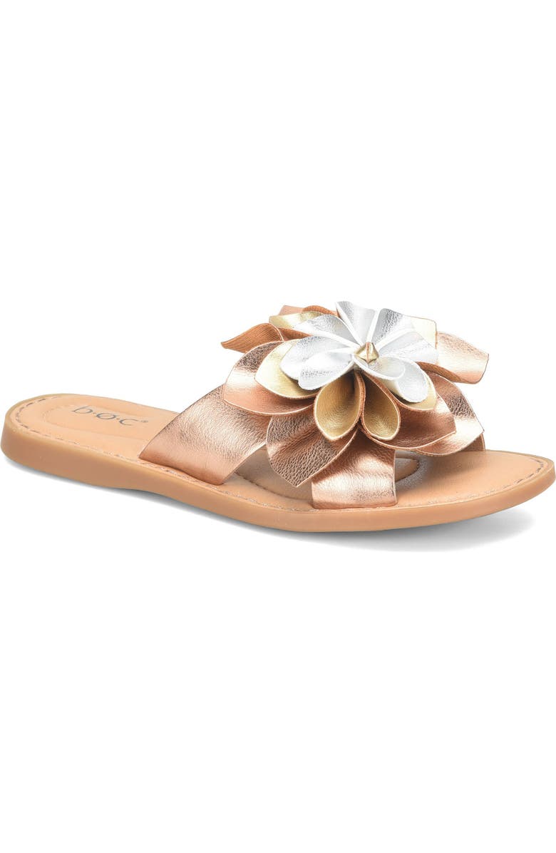 B O C BY BØRN Kasia Flower Slide Sandal, Main, color, Rose Gold Combo
