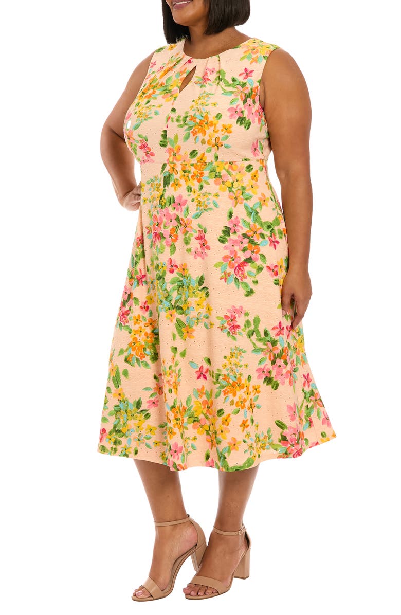 London Times Floral Keyhole Midi Dress, Alternate, color, 