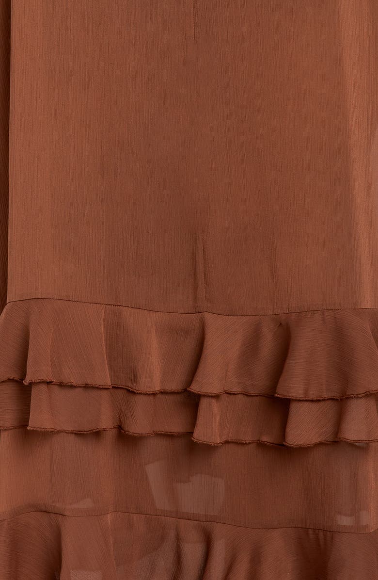 BUXOM COUTURE Tiered Tie Neck Ruffle Gown, Alternate, color, Brown