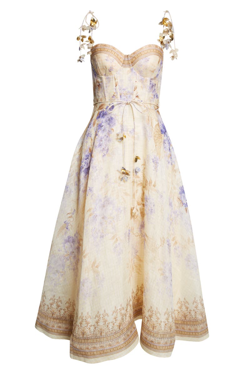 Zimmermann Floral Appliqué Fit & Flare Midi Dress, Alternate, color, 