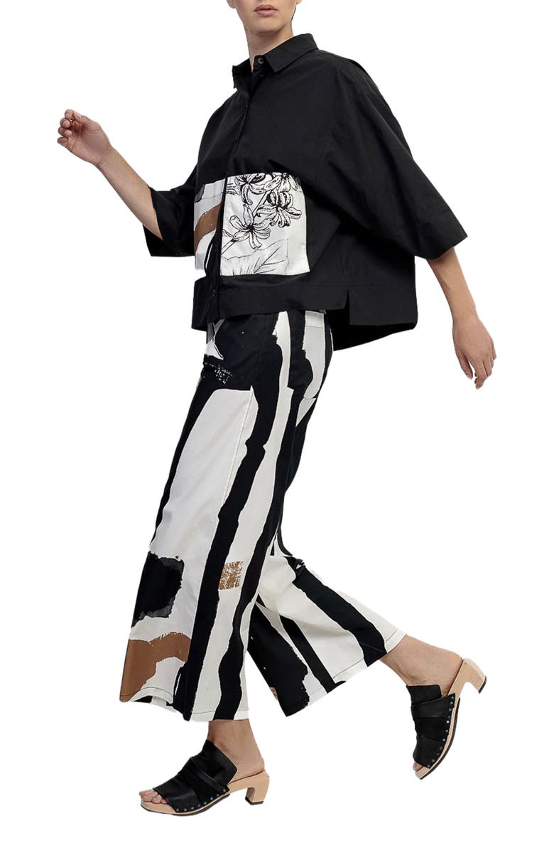 Alembika Boxy button-up shirt with contrast printed pockets, Main, color, 