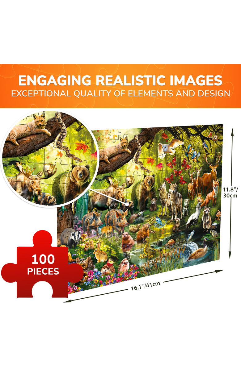 Quokka 100-Piece Kids Puzzle Set -  Illustrated Jigsaw Puzzles with Educational Themes for Ages 6+, Alternate, color, Forest