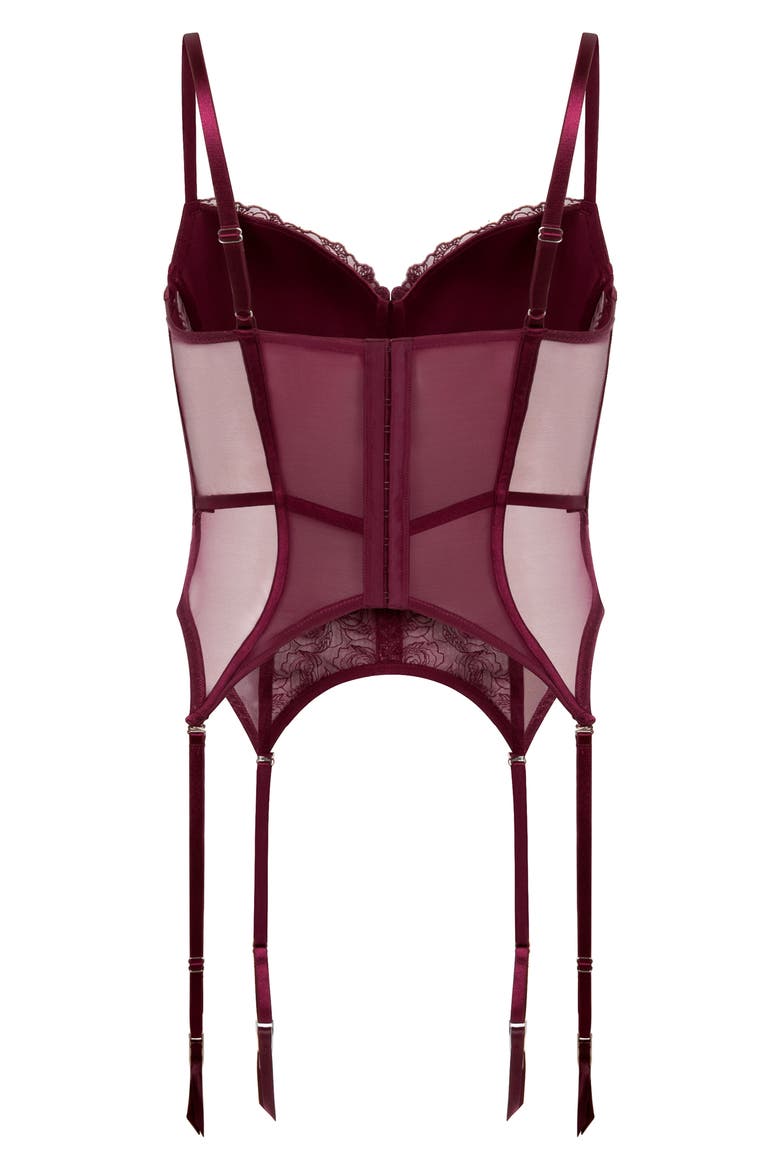 Hollie Embroidered Underwire Bustier with Garter Straps, Alternate, color, FIG