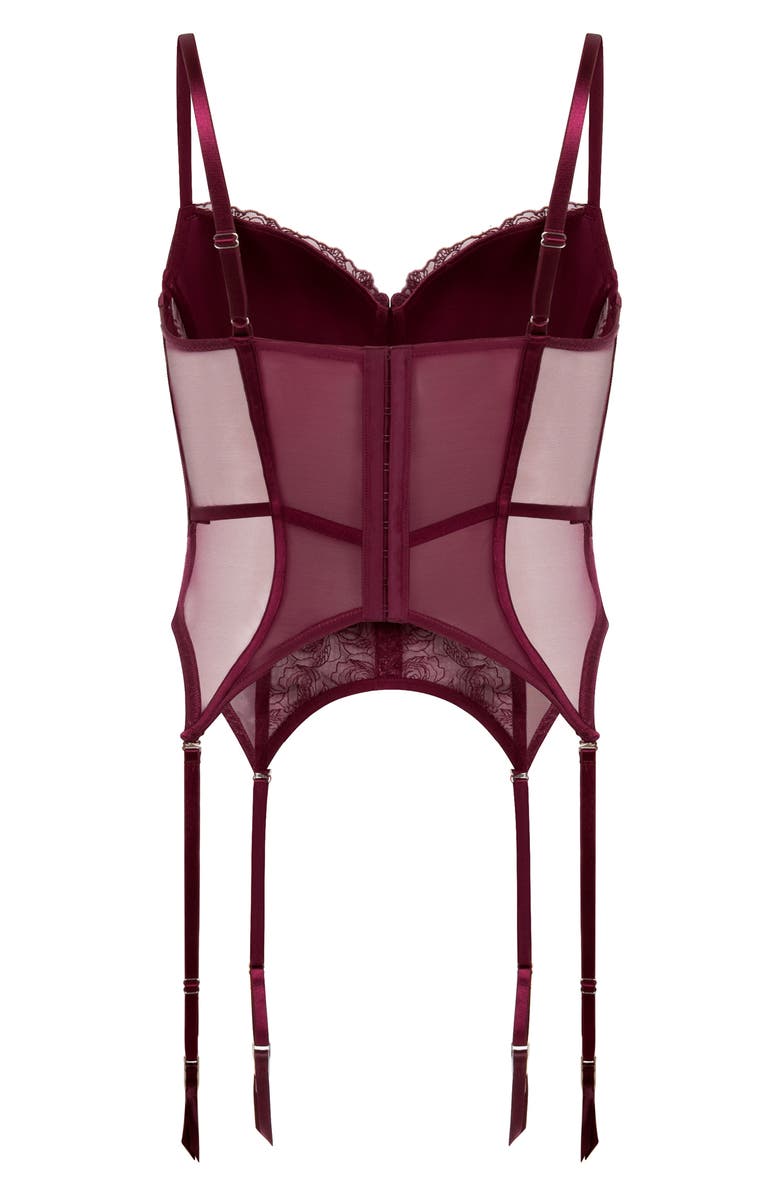 Hunkemöller Hollie Embroidered Underwire Bustier with Garter Straps, Alternate, color, Fig