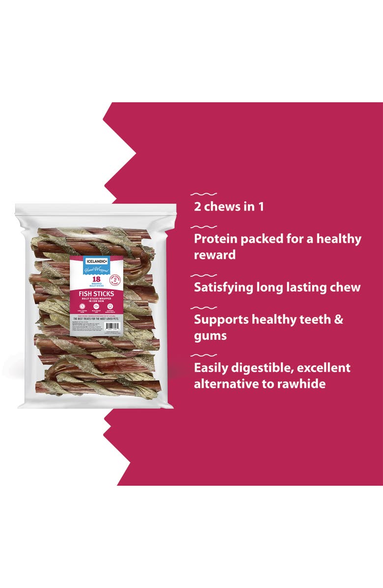 ICELANDIC+ Fish Sticks - Bully Stick Wrapped In Cod Skin - 18 Pack, 6 Inch, Alternate, color, Multicolored