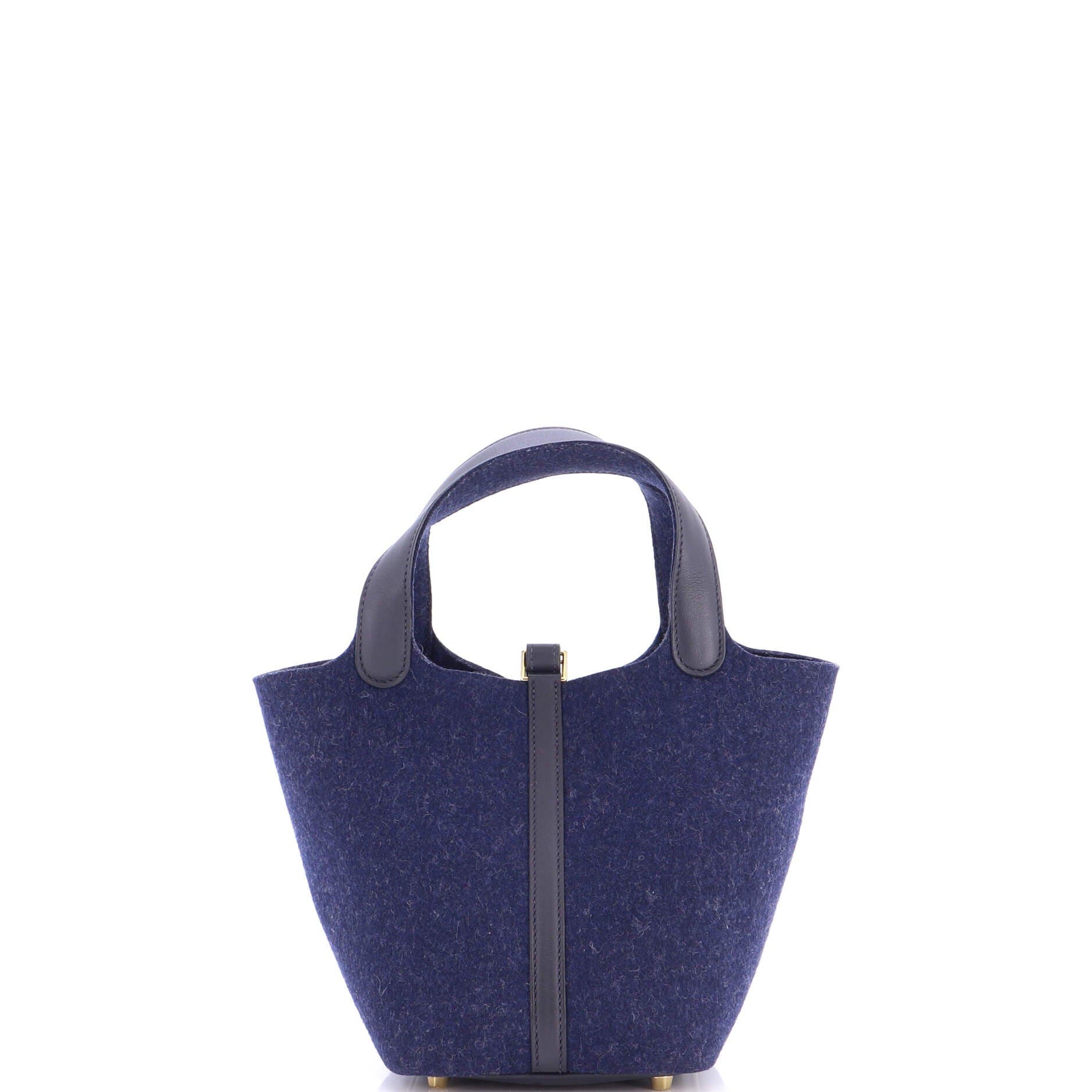 Pre-Owned Hermes Picotin Lock Bag Felt with Leather PM, Alternate, color, Bleu Nuit