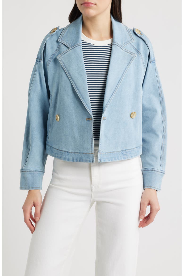 Double Breasted Denim Crop Trench Jacket, Main, color, VINTAGE WASH