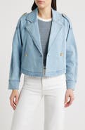 CITY BLUES Double Breasted Denim Crop Trench Jacket