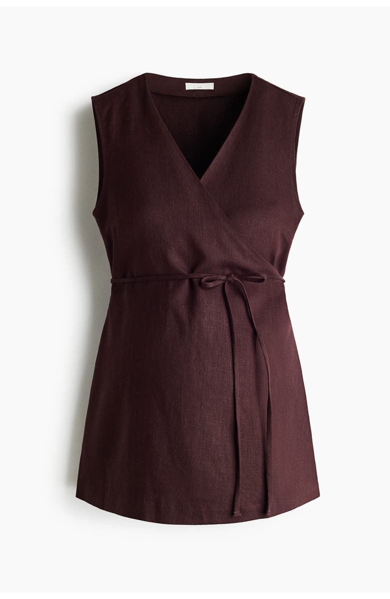 H&M Mama Linen-blend Wrap Top, Main, color, Dark Brown