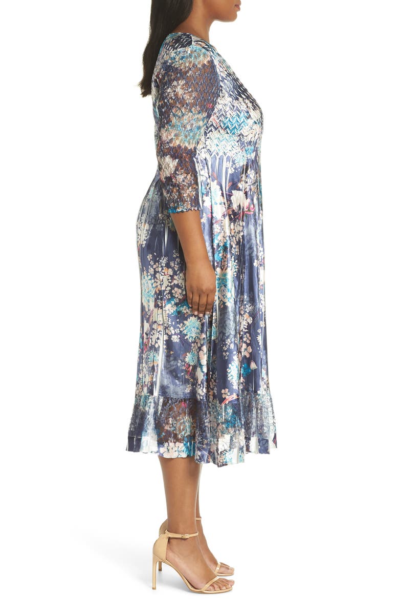 Komarov Print Charmeuse & Chiffon A-Line Dress, Alternate, color,