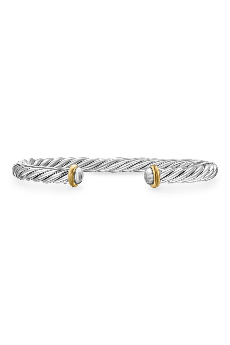 Cable Cuff Bracelet in Sterling Silver with 14K Yellow Gold, 6mm, Main, color, SILVER