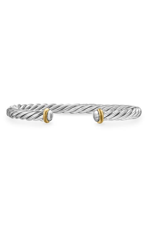 Cable Cuff Bracelet in Sterling Silver with 14K Yellow Gold, 6mm