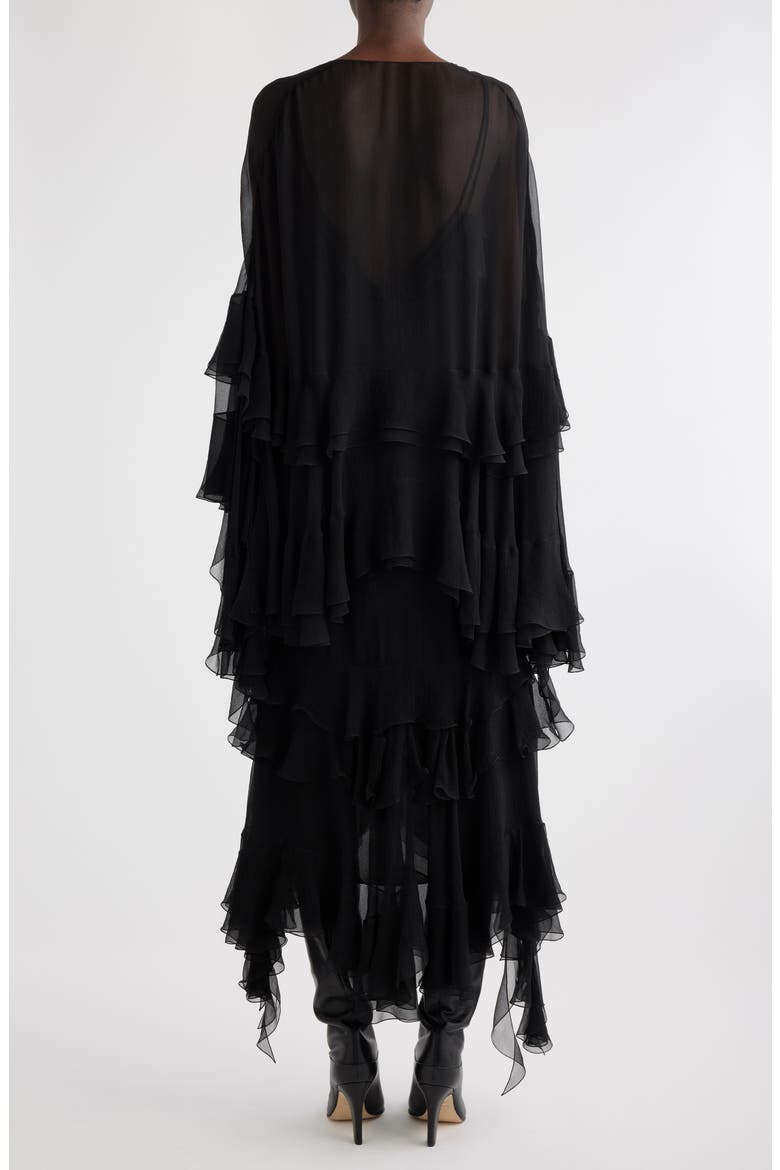 Ruffle Silk Georgette Slipdress, Alternate, color, BLACK