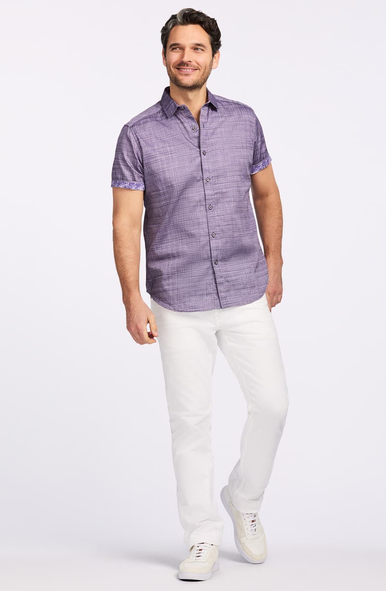Robert Graham Roth Short Sleeve Cotton Button-Up Shirt, Alternate, color, Lilac