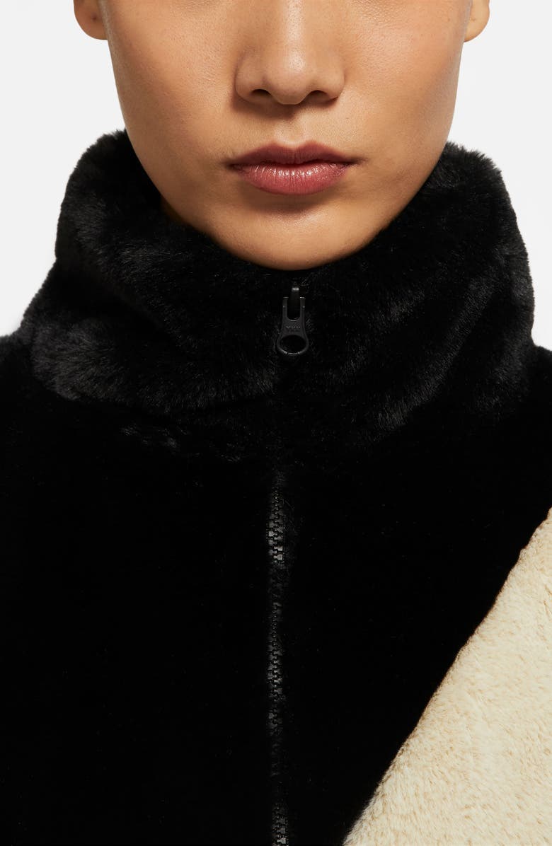 swoosh faux fur jacket