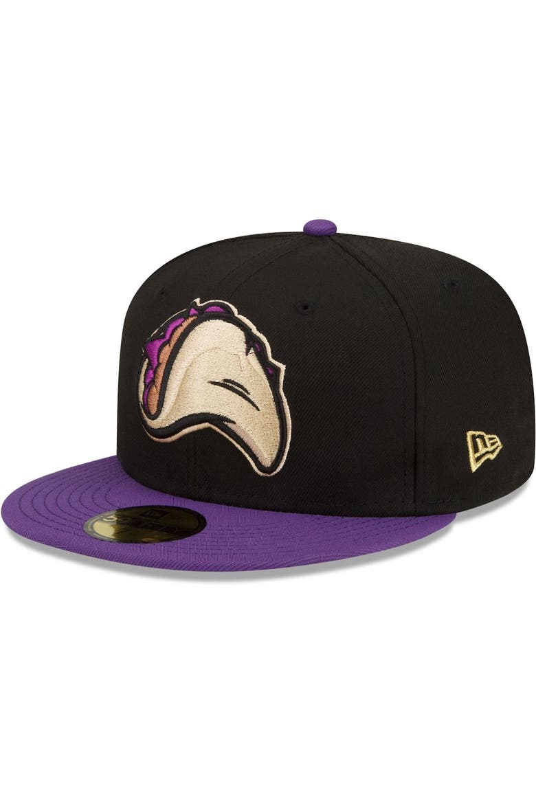 Men's New Era Black/Purple Fresno Grizzlies Tacos Theme Night 59FIFTY Fitted Hat, Main, color, Black
