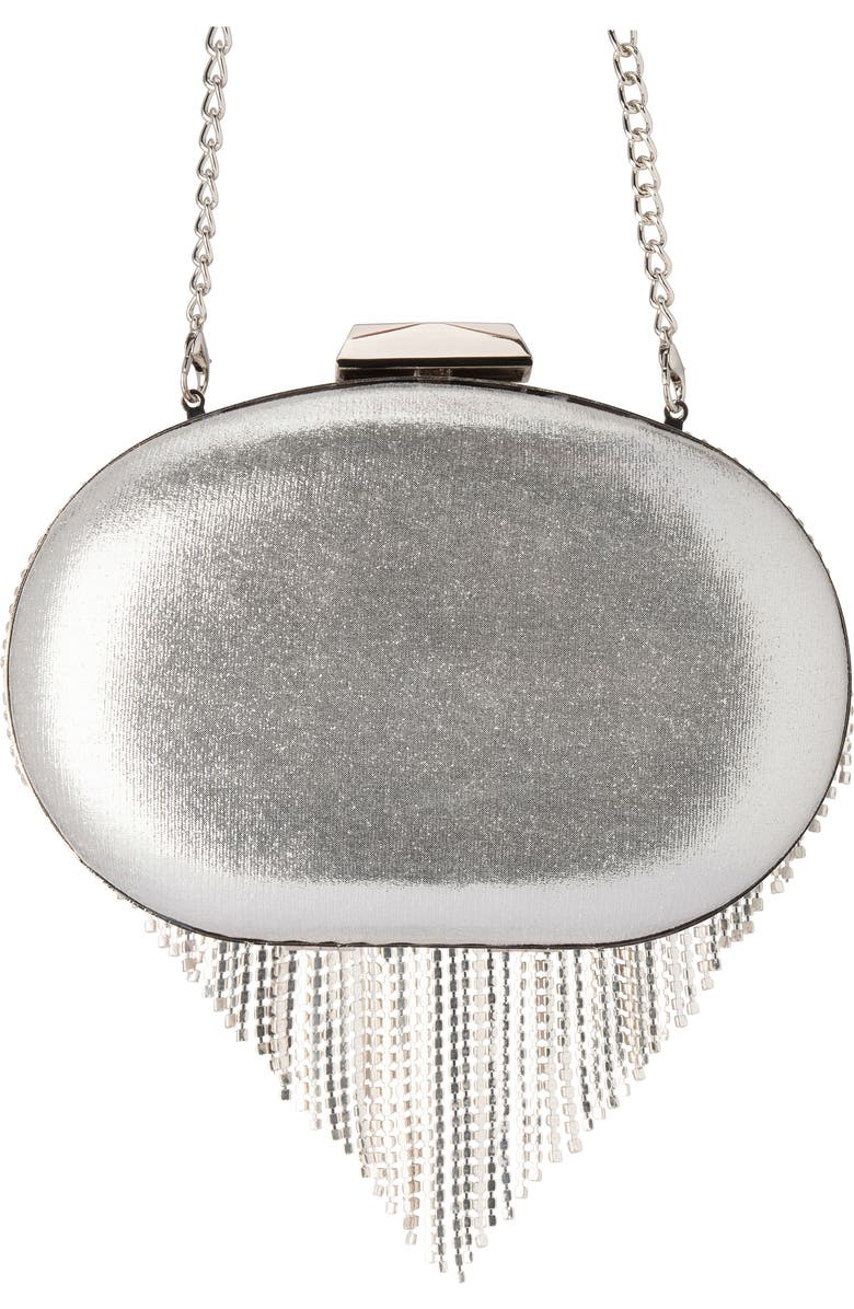Olga Berg Bria Crystal Fringe Clutch, Alternate, color, Silver