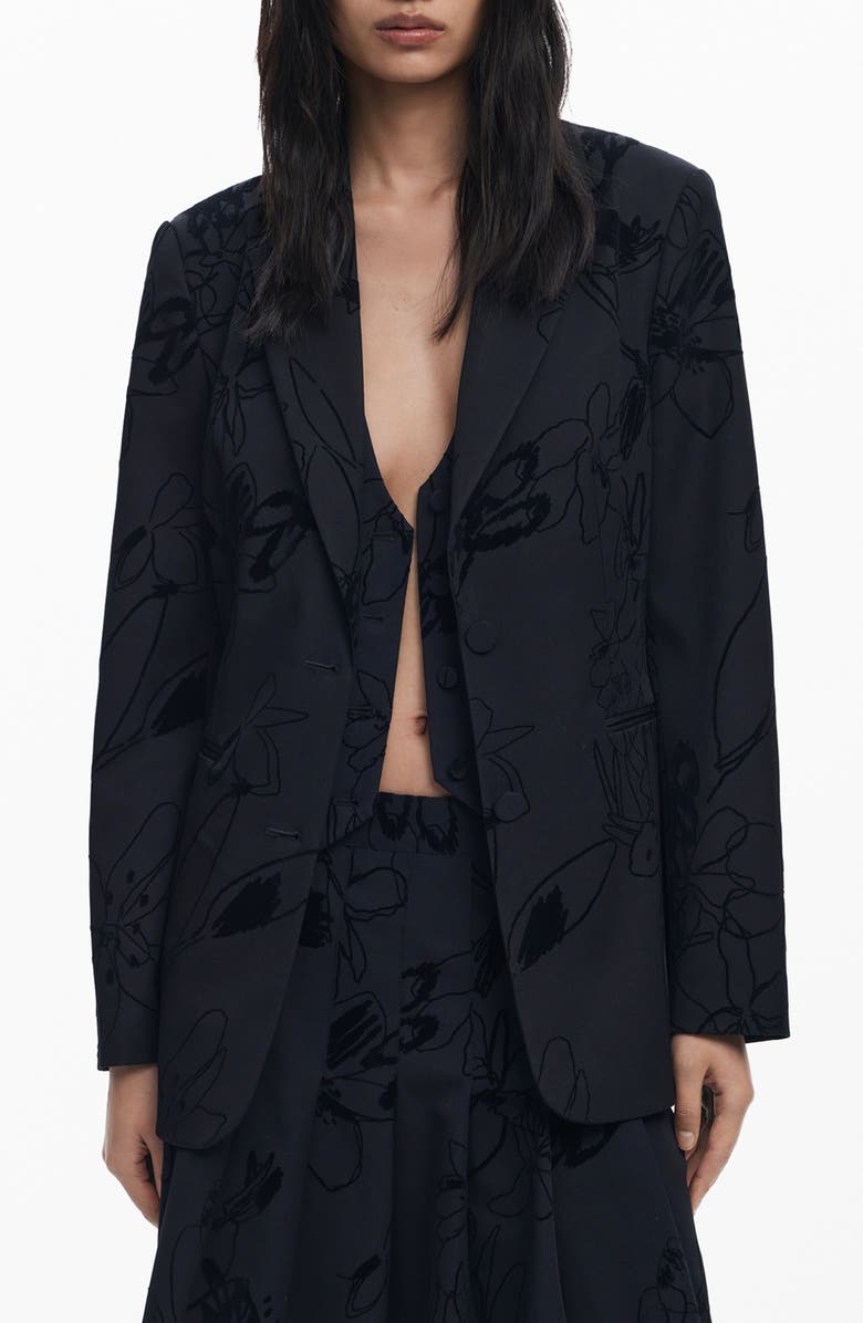 Desigual Tonal Floral Blazer, Main, color, Black