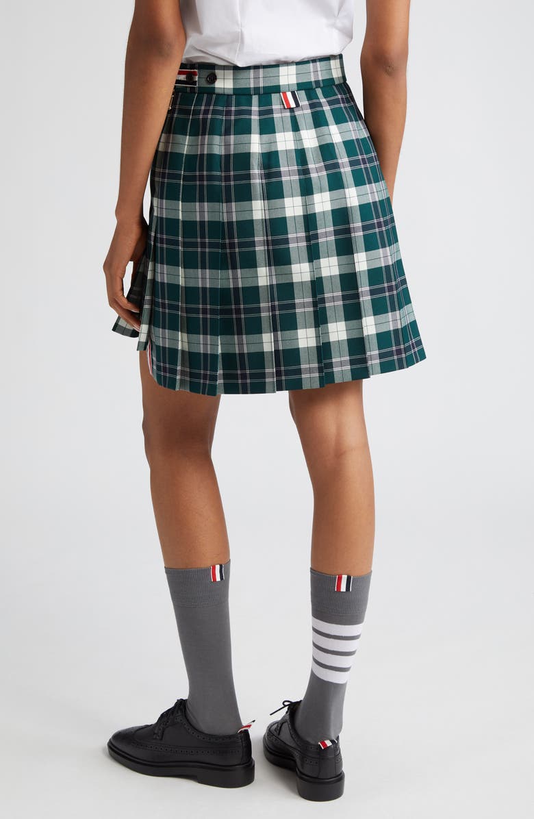 Thom Browne Tartan Pleated High-Low Miniskirt, Alternate, color, 