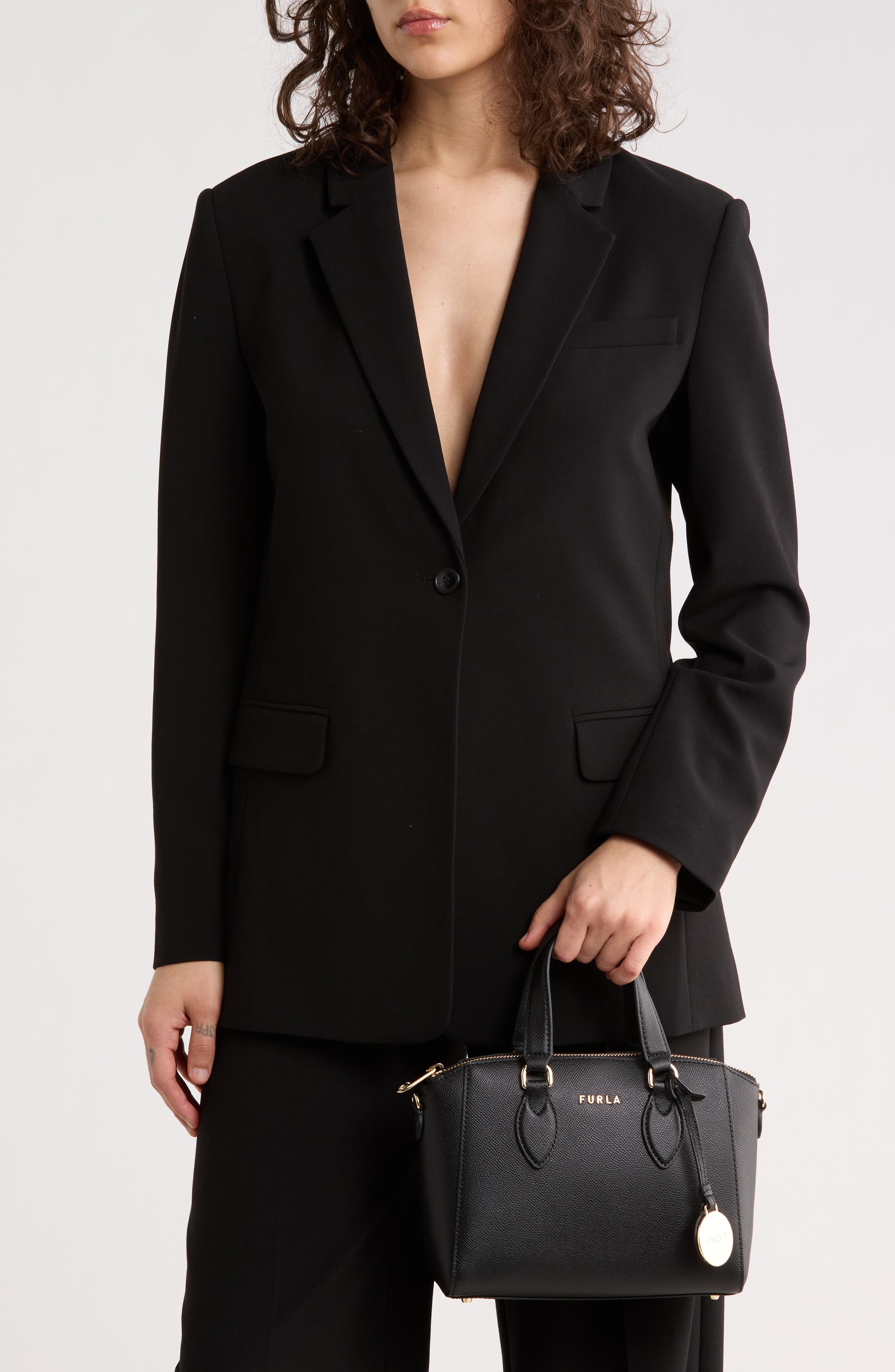 Furla Minerva Mini Satchel Tote Bag, Alternate, color, Nero