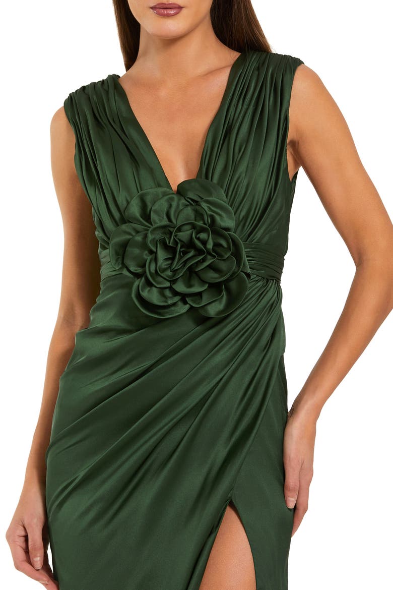 Charmeuse Plunge Neck Gown With 3D Flower, Alternate, color, Pear