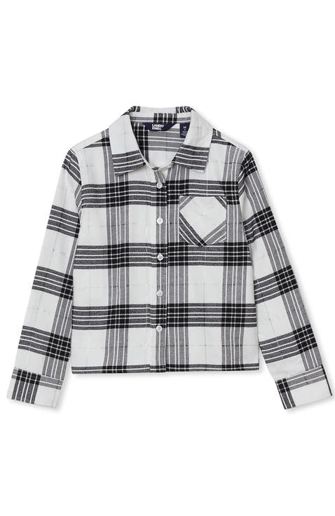 Girls Long Sleeve Cropped Flannel Shirt