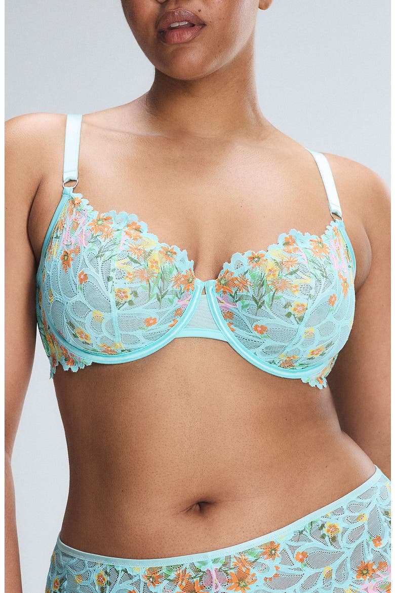 Savage Not Sorry Unlined Lace Balconette Bra, Alternate, color, SPLASH ME BLUE FEELING FLORAL