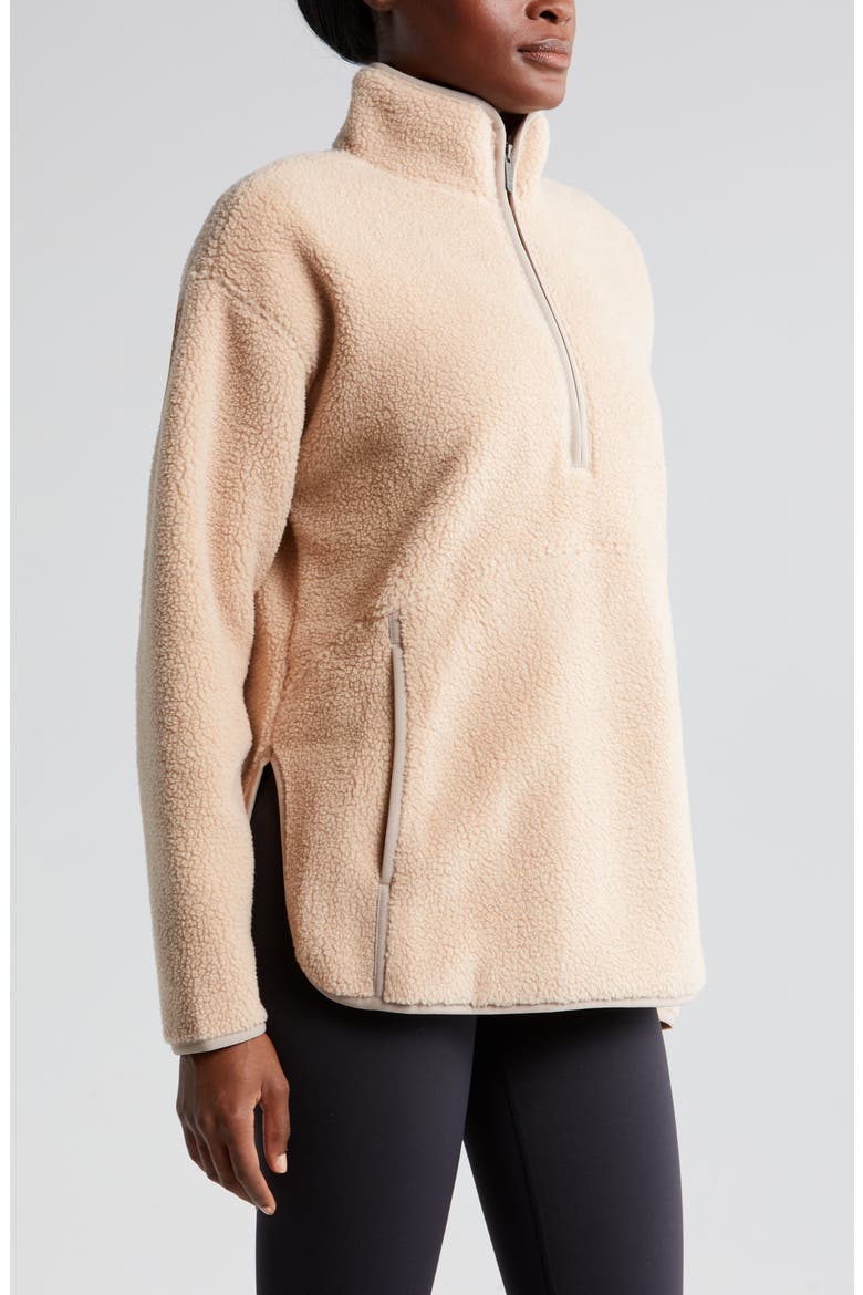 Faux Shearling Half Zip Jacket, Alternate, color, TAN TAUPE