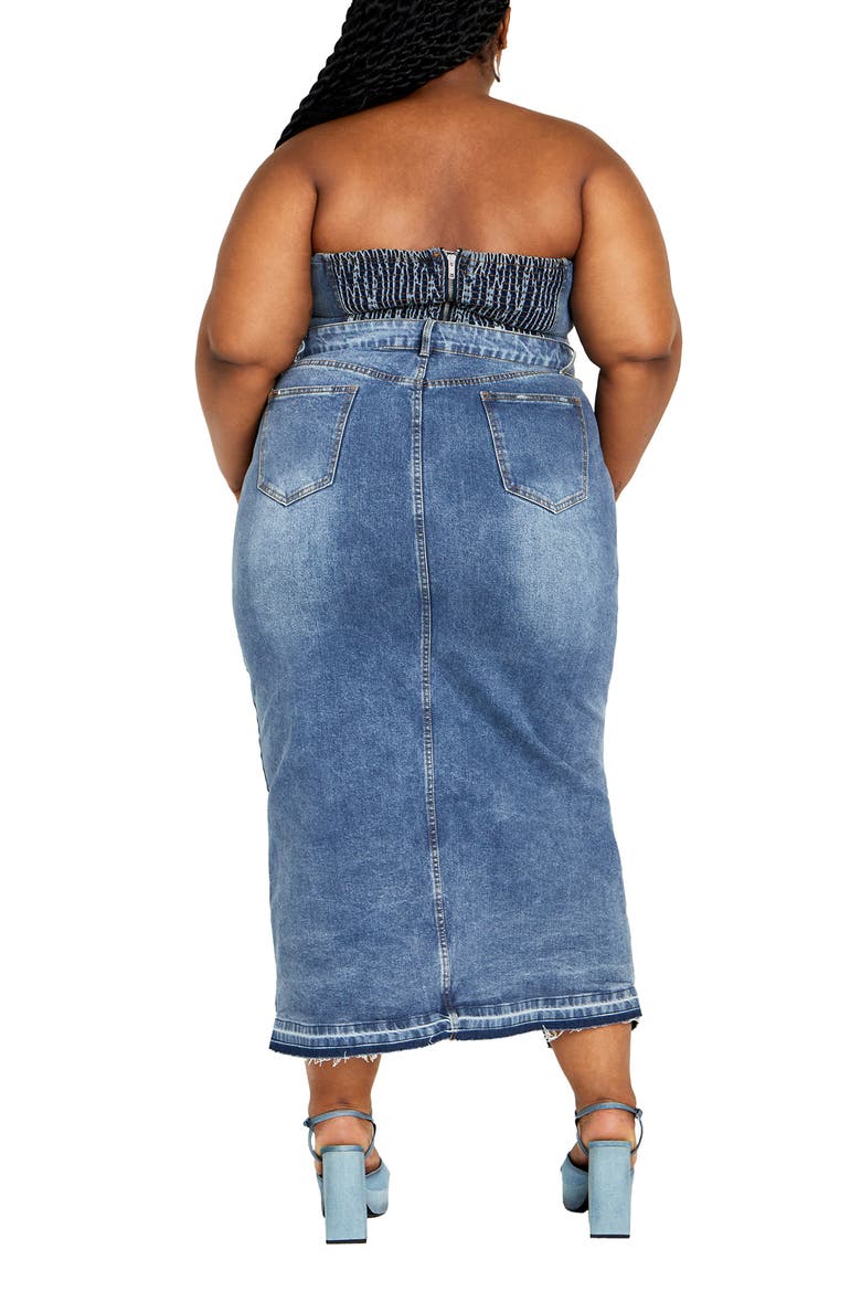 Hallie Raw Hem Denim Pencil Skirt, Alternate, color, LIGHT DENIM