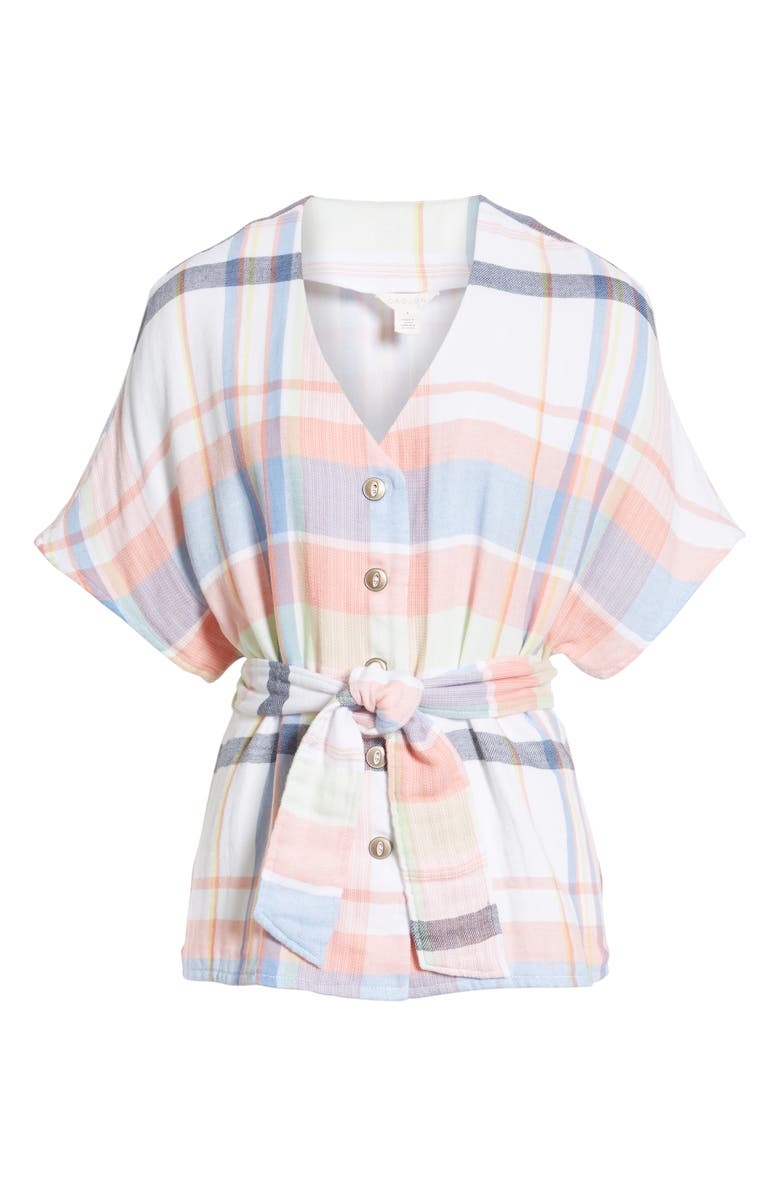 Caslon<sup>®</sup> Denim Top, Alternate, color, Pink Multi Plaid
