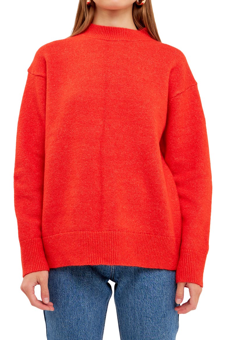 Relaxed Fit Mock Neck Sweater, Alternate, color, ORANGE