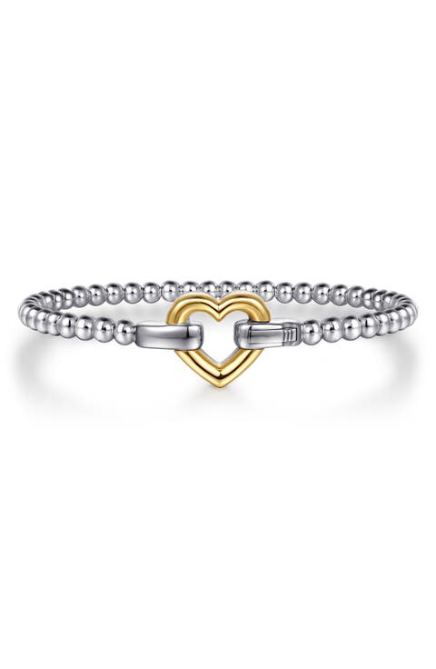 Bujukan Sterling Silver & 14k Gold Heart Bead Bracelet
