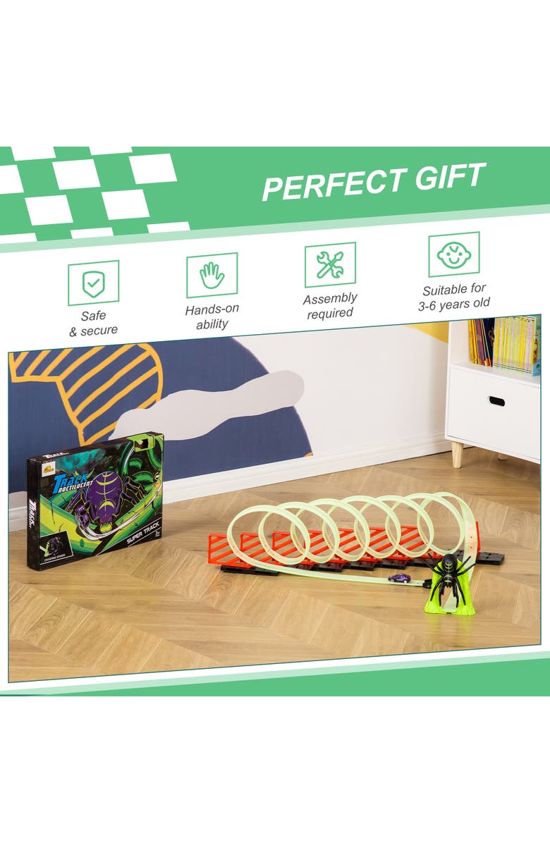 Qaba Track Builder Loop Kit, Glowing Race Track with Pull-back Car, Alternate, color, Green