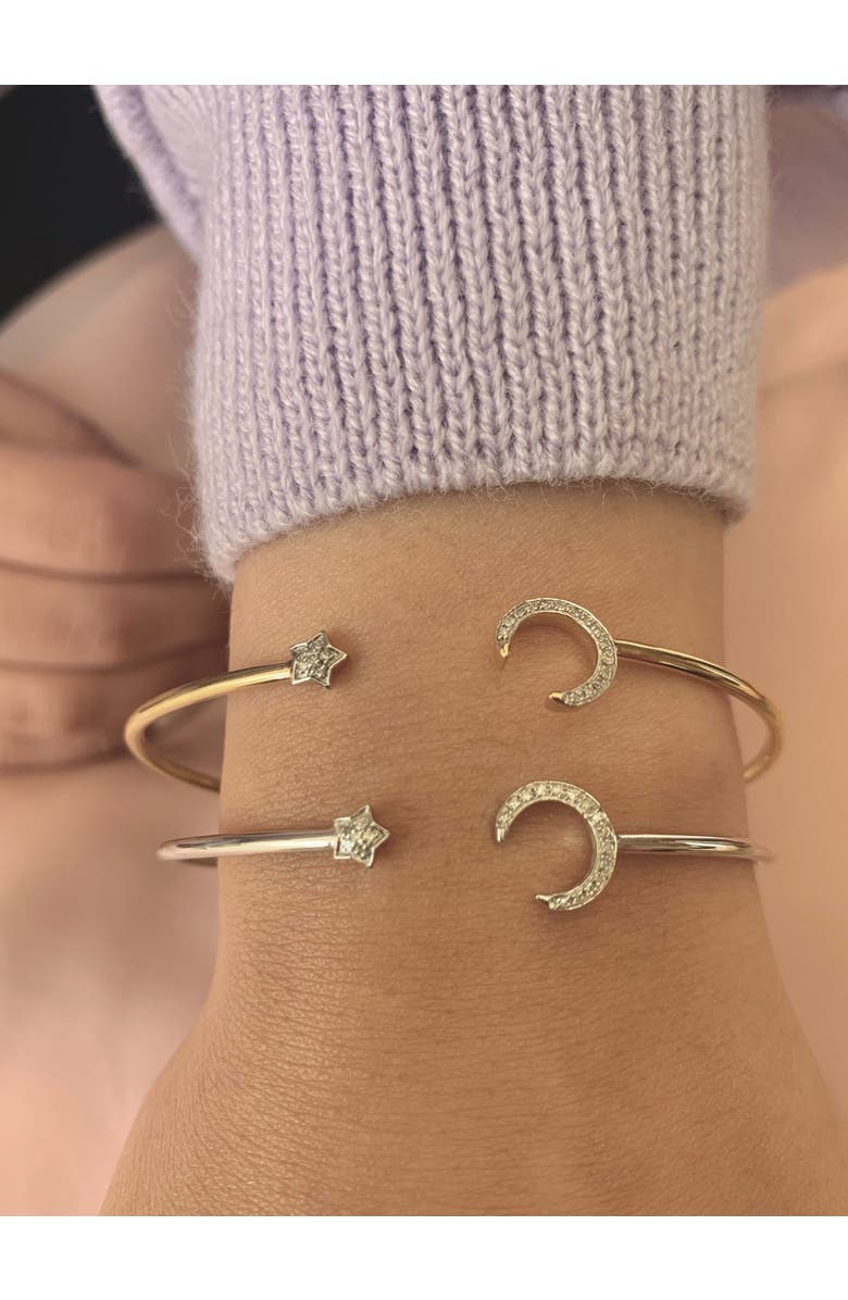 LuvMyJewelry Moonlit Star Sterling Silver Diamond Adjustable Cuff, Alternate, color, 