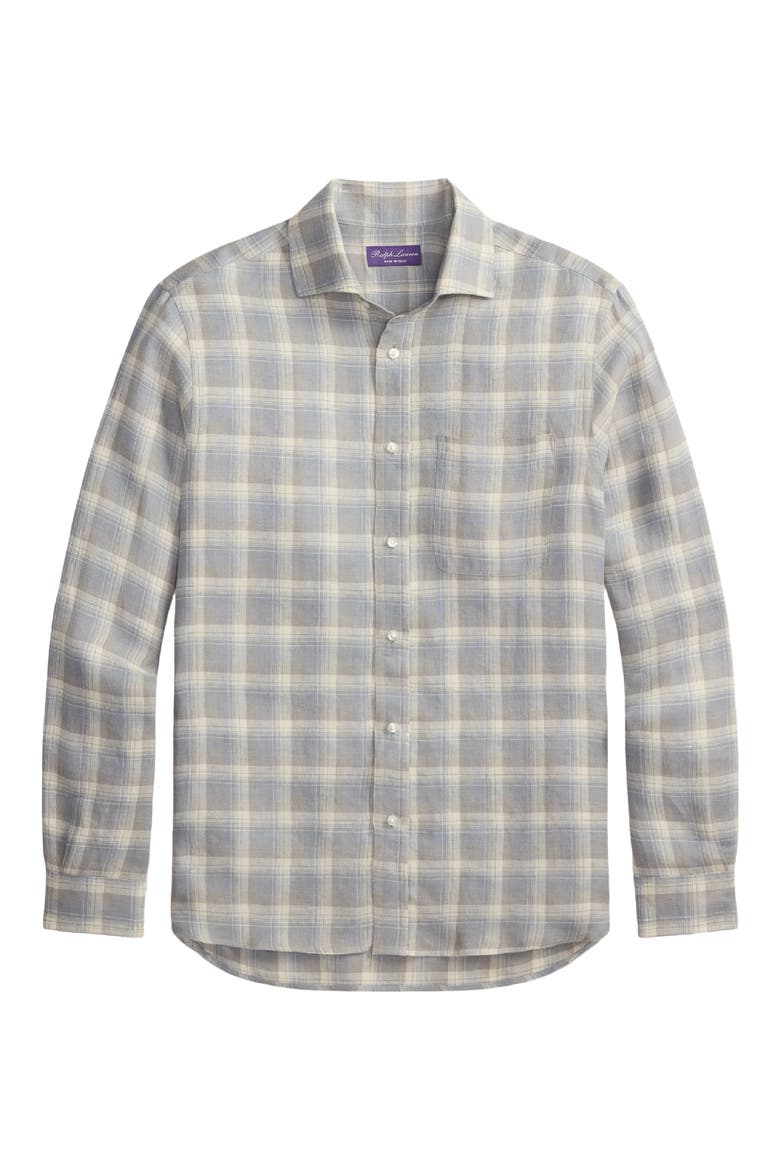 Plaid Linen Twill Button-Up Shirt, Alternate, color, GREY