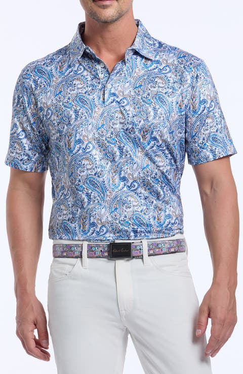 Matos Paisley Print Knit Performance Polo