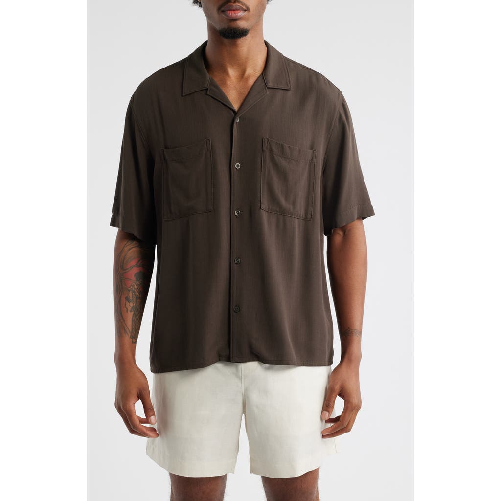 Open Edit Solid Camp Shirt In Brown