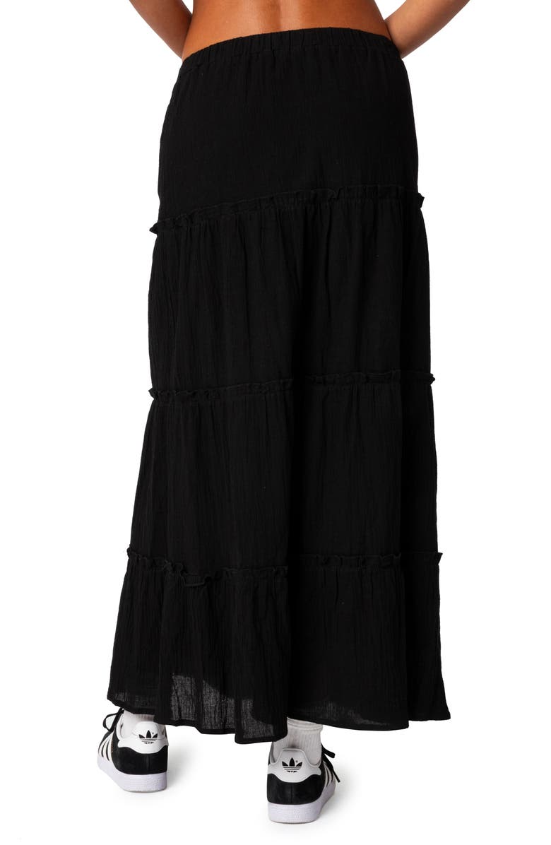 EDIKTED Tiered Cotton Maxi Skirt, Alternate, color, Black