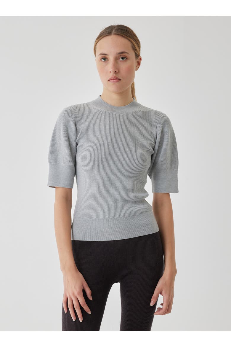 Compact Merino Mini Rib Short Sleeve Crewneck, Main, color, GRIS CHINE CLAIR