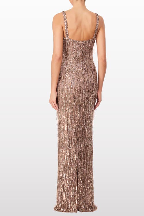 Jenny Packham Sequin-embellished Fringe-detail Maxi Dress In Brown