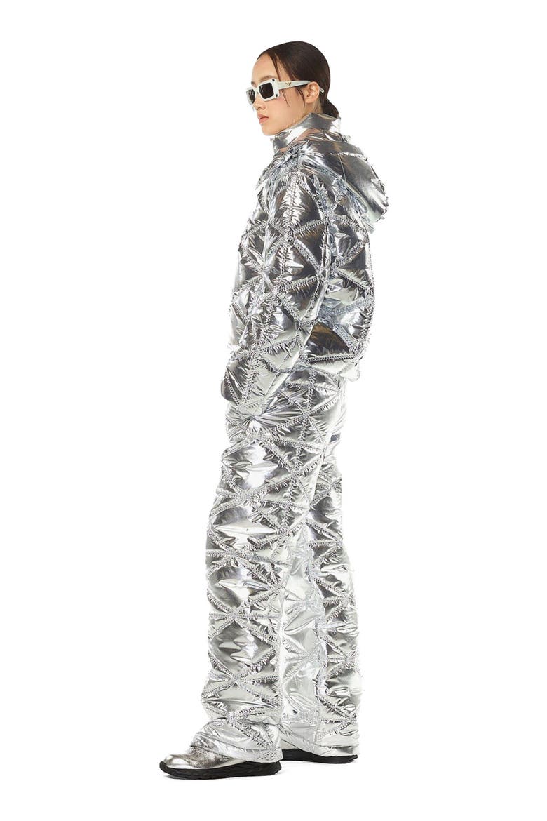 Apres-Ski Quilted Puffer Jacket in Metallic Polyester, Alternate, color, silver