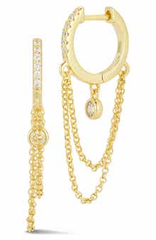 Cubic Zirconia Chain Drop Huggie Hoop Earrings
