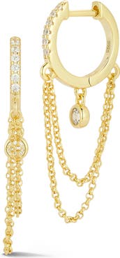 GLAZE JEWELRY Cubic Zirconia Chain Drop Huggie Hoop Earrings