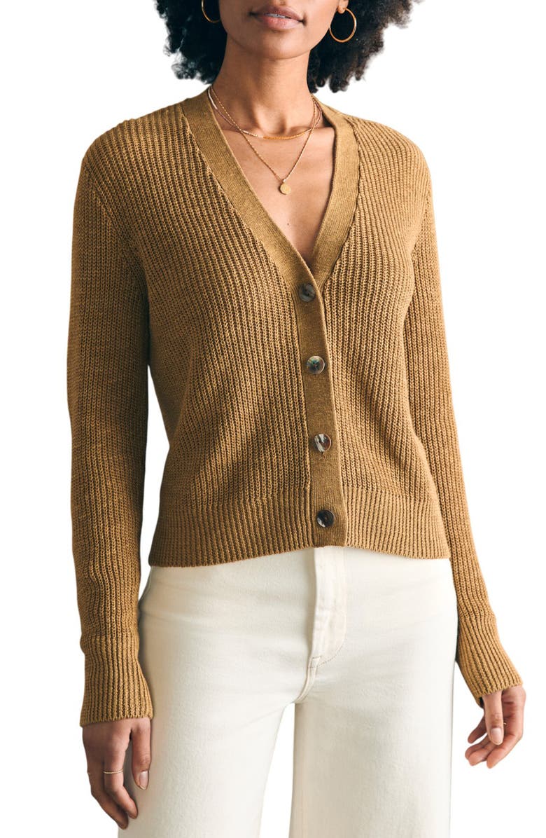 Faherty Miramar Linen & Organic Cotton Cardigan, Main, color, Antique Bronze