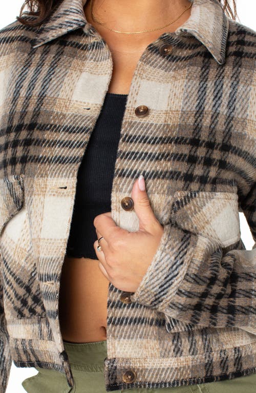 Roxy Township Plaid Crop Shirt Jacket In Brown