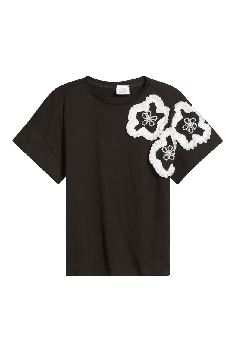 Celine Flower Appliqué Top, Alternate, color, BLACK