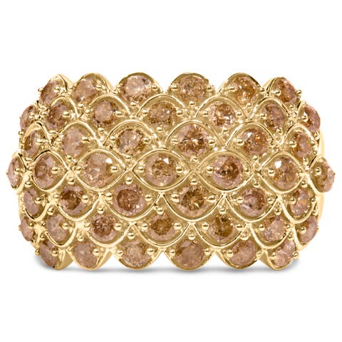10K Yellow Gold 2.0 Cttw Brown Diamond Teardrop Design Cocktail Ring