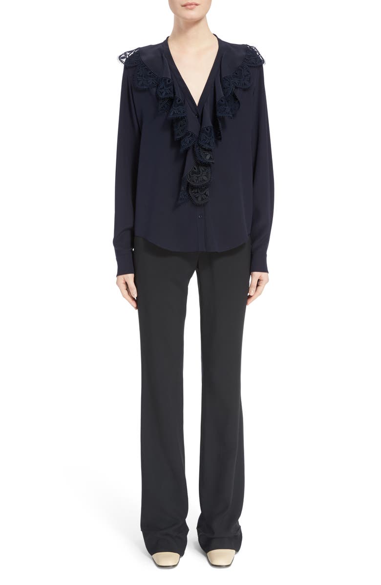 Chloé Asymmetrical Button Flare Cady Pants, Alternate, color, 