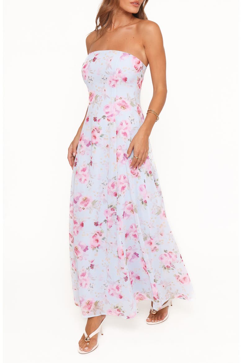 Vegas Print Strapless Maxi Dress, Alternate, color, BLUE FLORAL